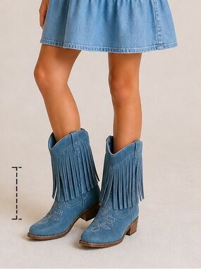 Girls Blue Fringe Western Boots Size 12 Cowgirl Festival Rodeo Style